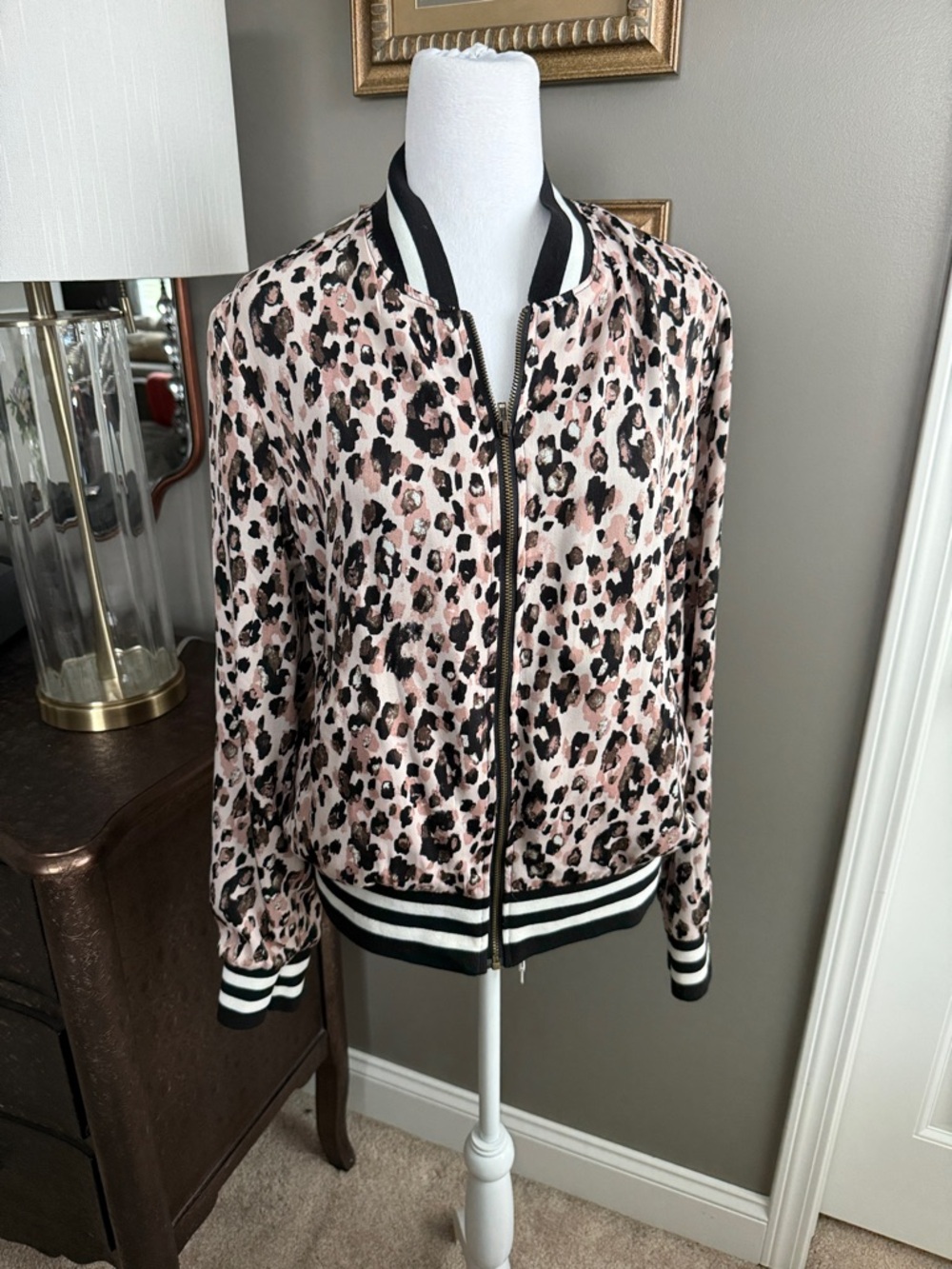 Peyton Jensen Leopard Print Pink Bomber Jacket - Women's Fashion